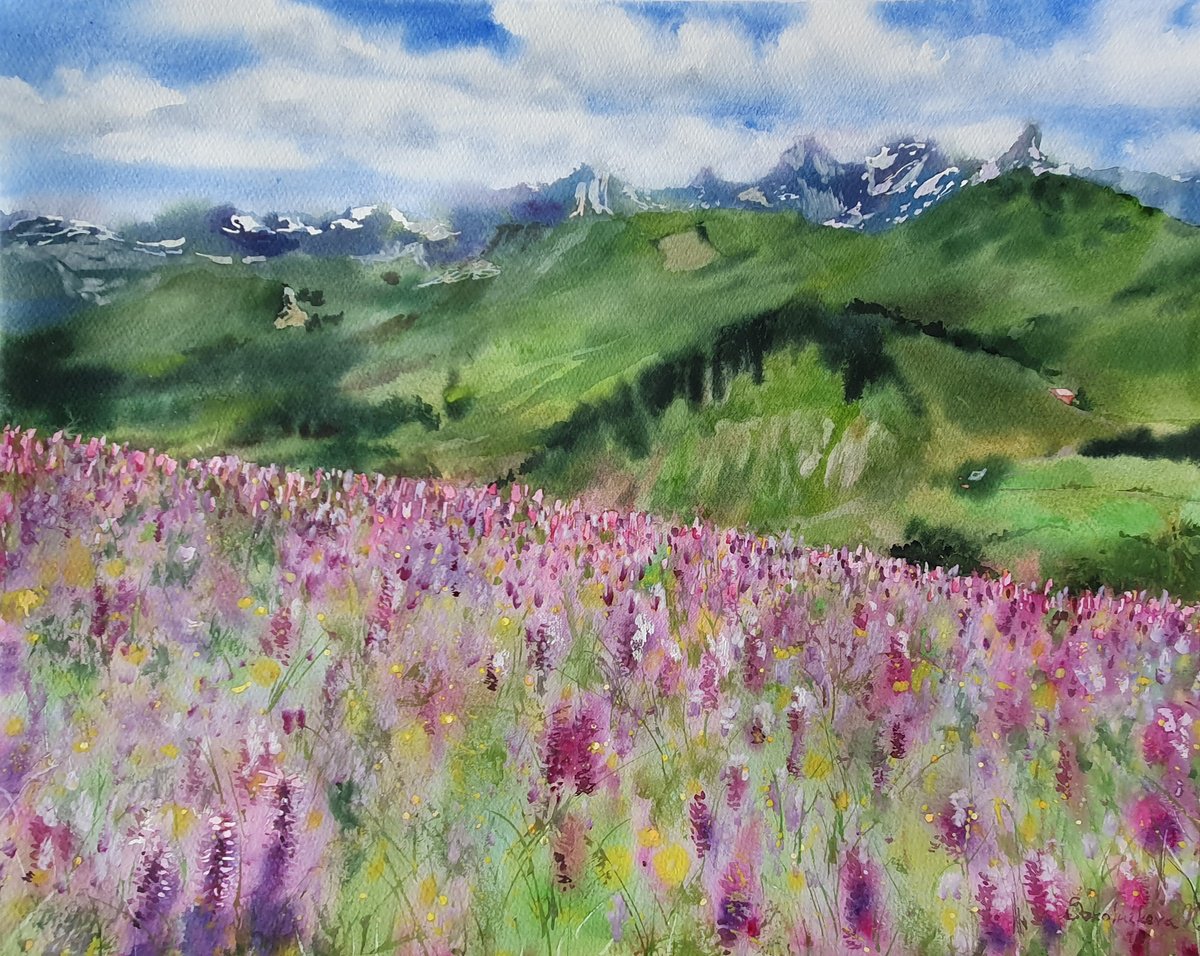 Impressionistic Landscape Watercolour By Sonata Art, 24 X 20", Summer Dream, Original Artwork