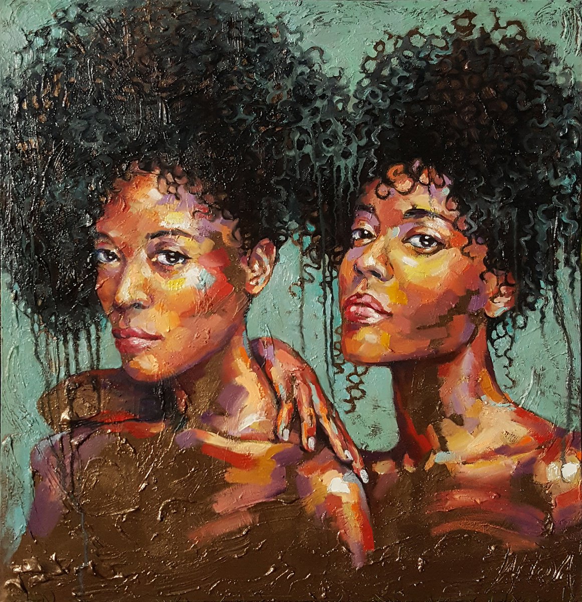 Impressionistic Portrait Oil Painting By Viktoria Lapteva, 30 X 31", Mint Aroma, Original Artwork