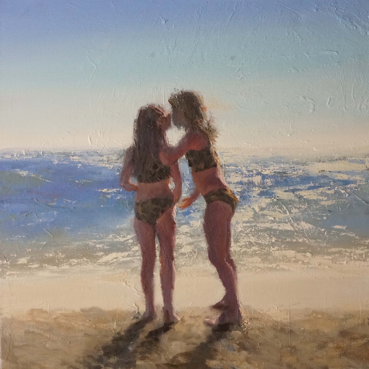 Impressionistic Landscape Oil Painting By Manuel Leonardi, 24 X 24", Sunny Confidences, Original Artwork