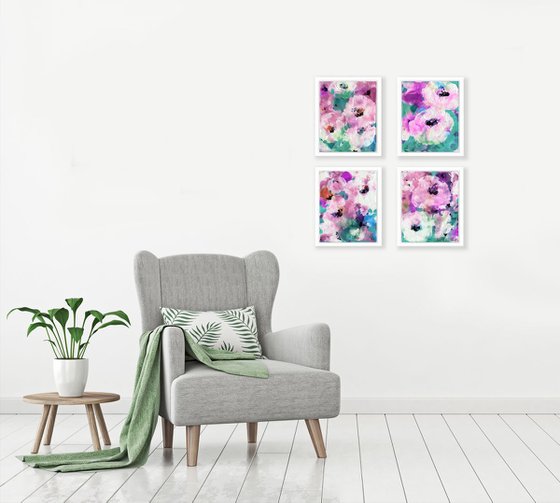 Blooms Of Sweetness  - Set of 4 Flower Paintings by Kathy Morton Stanion