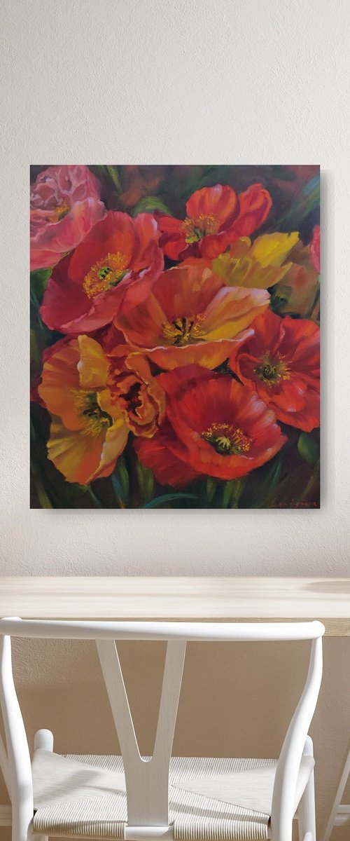 Poppies, Original oil painting by Jane Lantsman