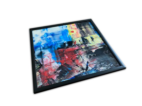 "Making A Mess Of Things" - Original PMS Abstract Acrylic Painting On Plexiglass, Framed - 26" x 26"