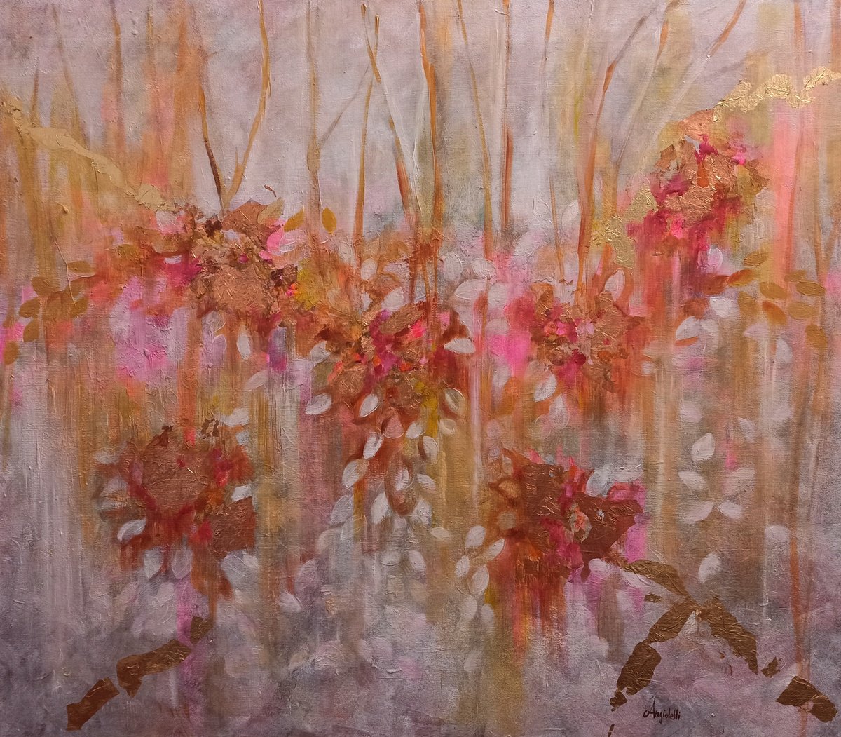 Abstract Painting By Anna Rita Angiolelli, 31 X 28, Fantasy Landscape, Original Artwork