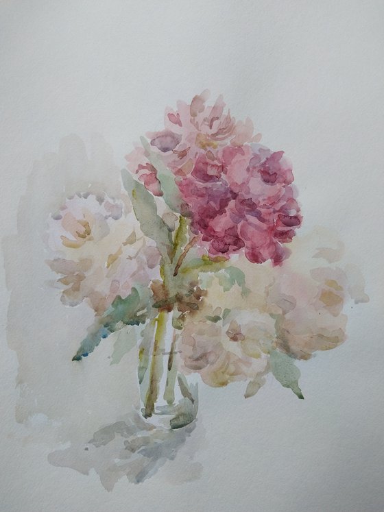 Peonies. Original watercolour painting 2020