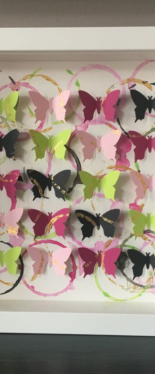 Small Butterfly Wine (Magenta, Pink, Black and Green) by Hernan Reinoso
