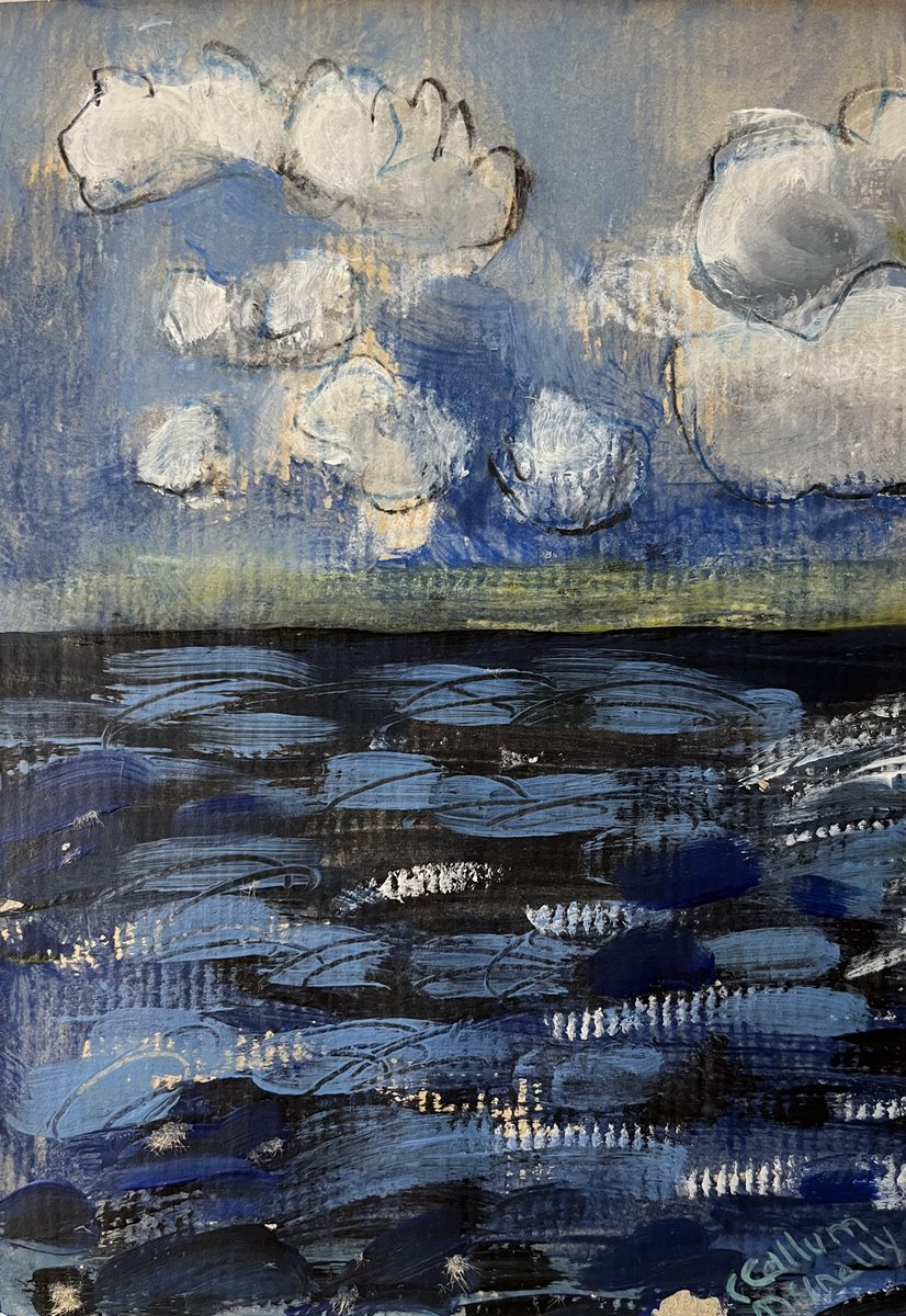 Expressive Landscape Acrylic Painting By Christine Callum Mcinally, 5 X 8, Stormy Sea, Original Artwork