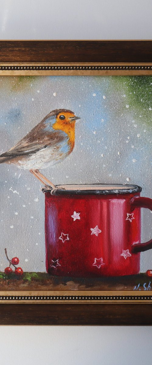 Christmas Robin Painting by Natalia Shaykina