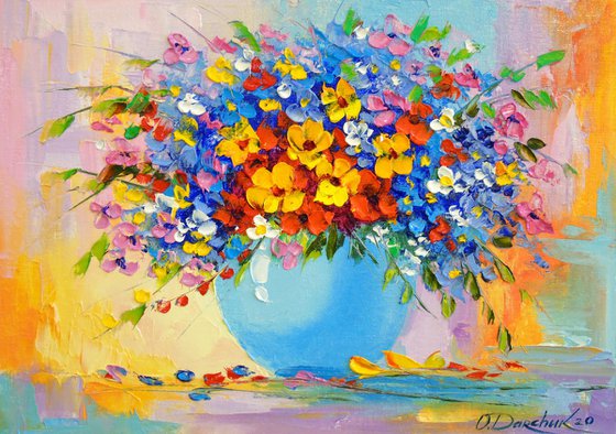 A bouquet of bright flowers in a vase