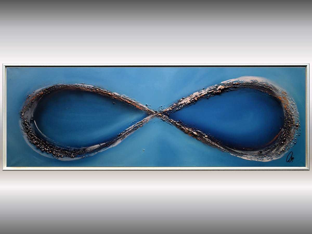 Blue Infinity II - abstract acrylic painting, canvas wall art, blue, black, white, gold, f... by Edelgard Schroer