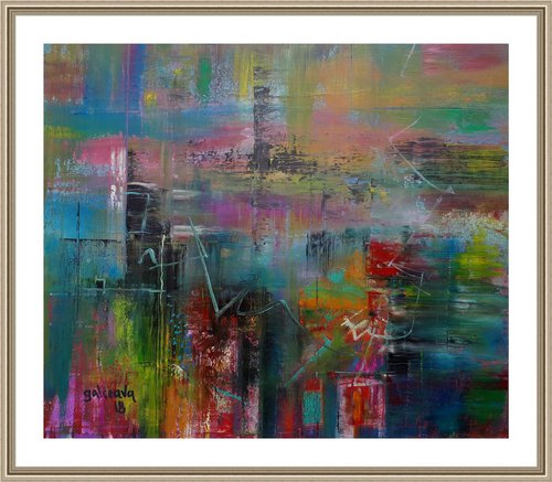 Illusory Landscape, abstract landscape original paintings on canvas, 50x60 cm, ready to hang art by Constantin Galceava
