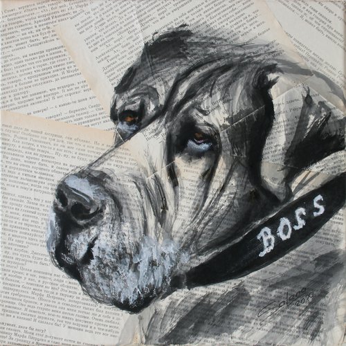 Dog named Boss... PORTRAIT OF DOG /  ORIGINAL PAINTING by Salana Art Gallery