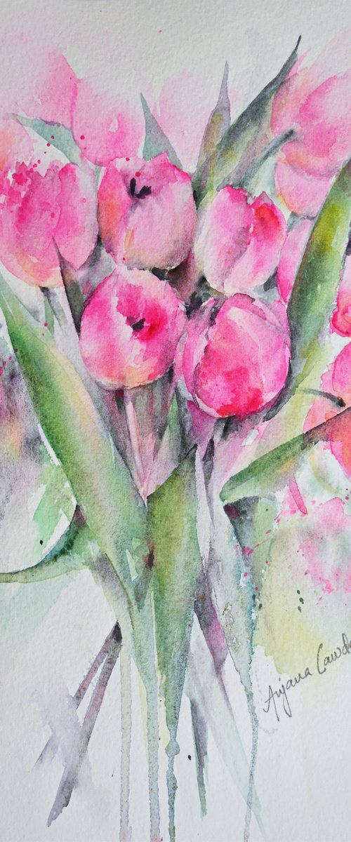 Pink Tullips by Anjana Cawdell