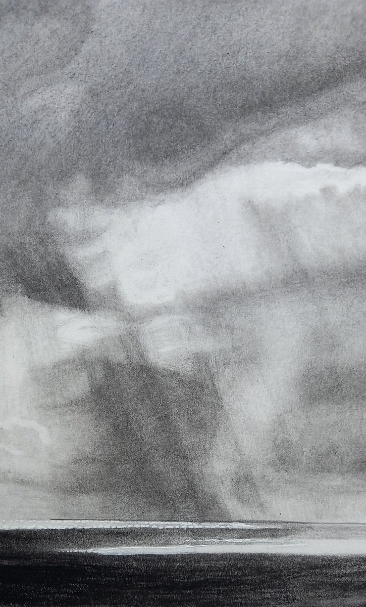 Landscape Pencil Drawing By Lisa Punter, 11 X 15", Cloudburst 2, Original Artwork