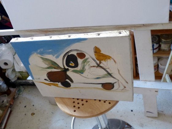The Bird Car, oil on canvas 25x37 cm, ready to hang