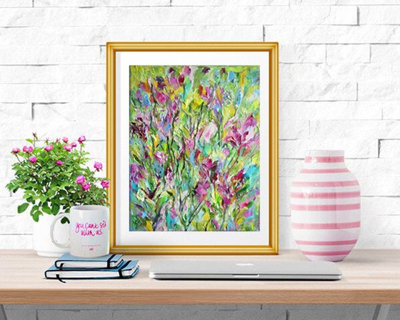 Irises Abstract Flower Meadow - Original Oil on Canvas 10 by 8" (25x20 cm)