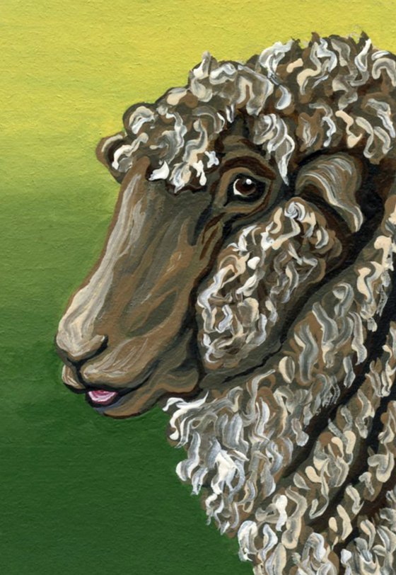 ACEO ATC Original Miniature Painting  Sheep Farmyard Art-Carla Smale