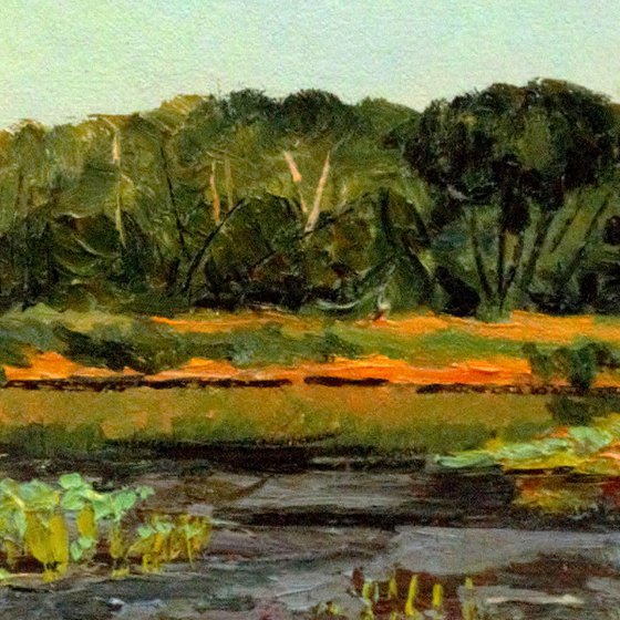Sunset pond. Original canvas landscape