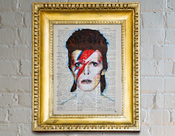 David Bowie - Ziggy Stardust - Collage Art on Large Real English Dictionary Vintage Book Page