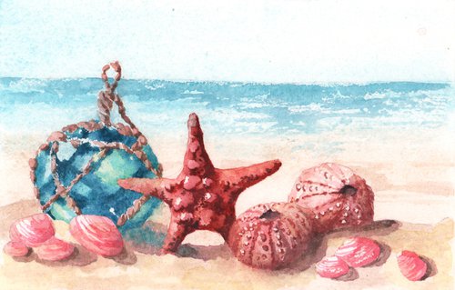 Beachcomber's Bounty - Original Watercolour Painting by Alison Fennell
