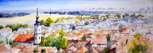 Panoramic view of Zemun and Belgrade 2019 by Nenad Kojić watercolorist