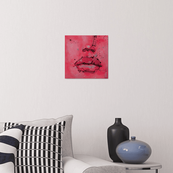 (SOLD) Affordable modern pop art in bright pink: sensual stylized mouth
