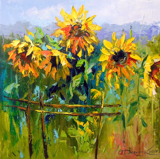 Sunflowers and wind