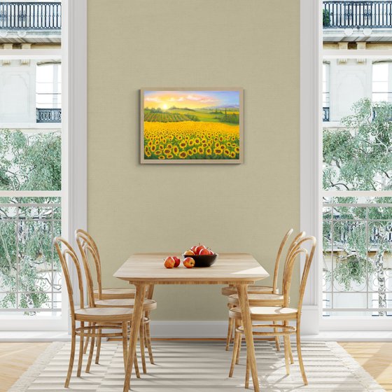 Sunrise on sunflowers