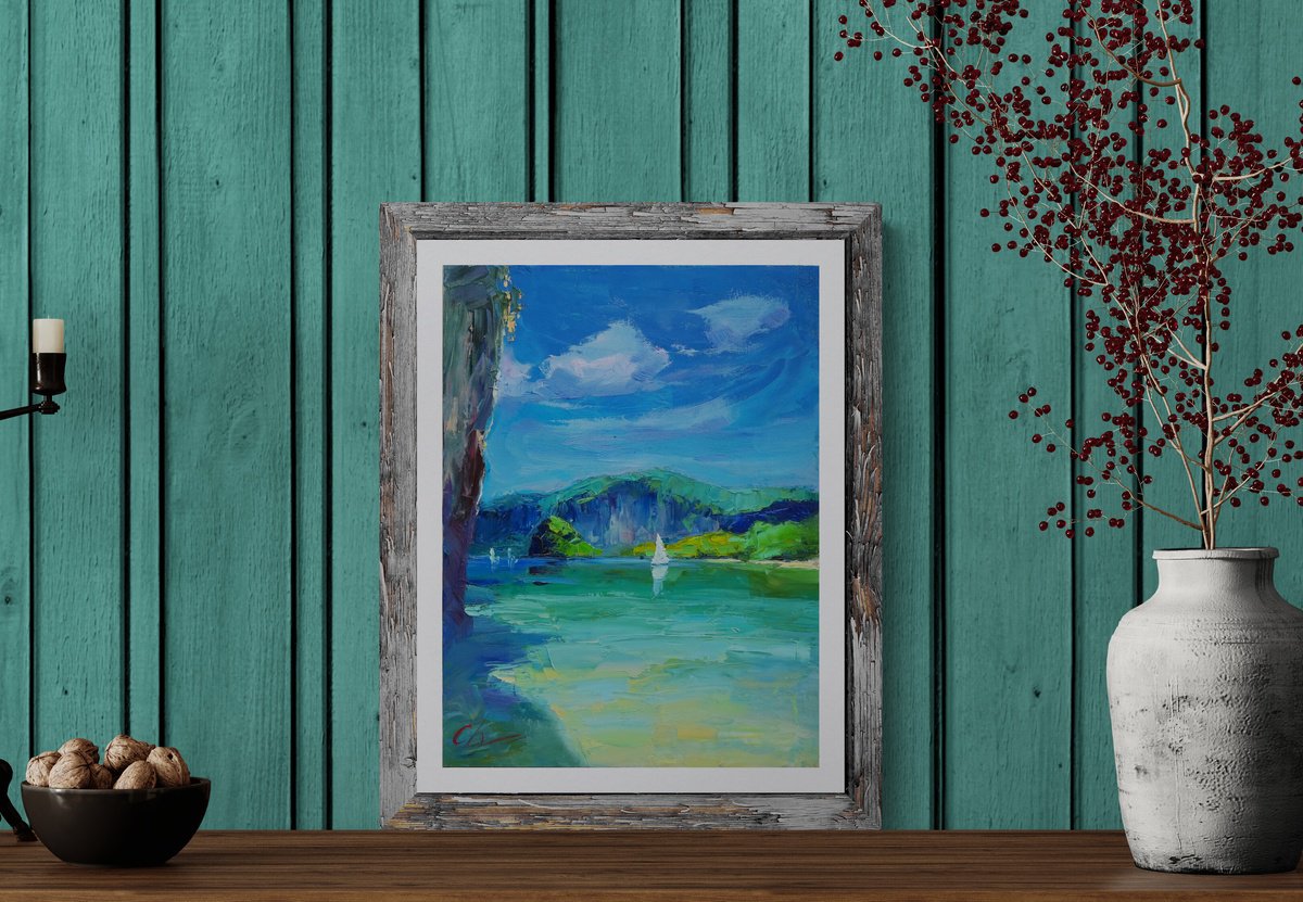 Impressionistic Landscape Oil Painting By Serhii Cherniakovskyi, 12 X 16", In The Bay, Original Artwork