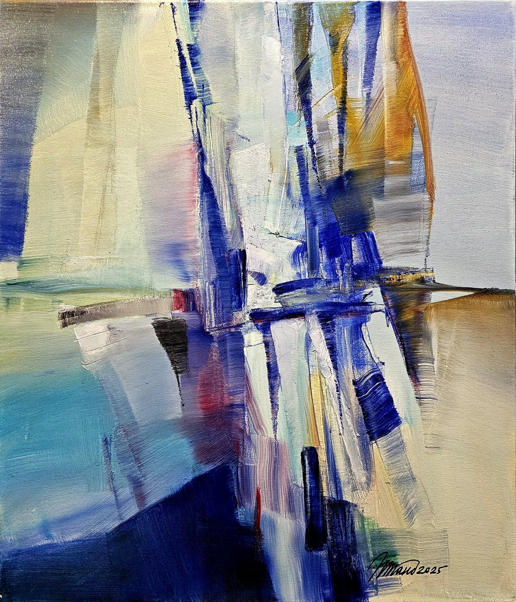 Abstract Oil Painting By Taidakov Nikolai, 24 X 28", Cold January Breeze, Original Artwork