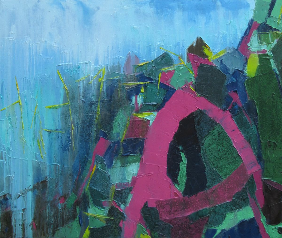 Impressionistic Landscape Oil Painting By Abhishek Kumar, 38 X 32, Sacred Nature Iv, Original Artwork