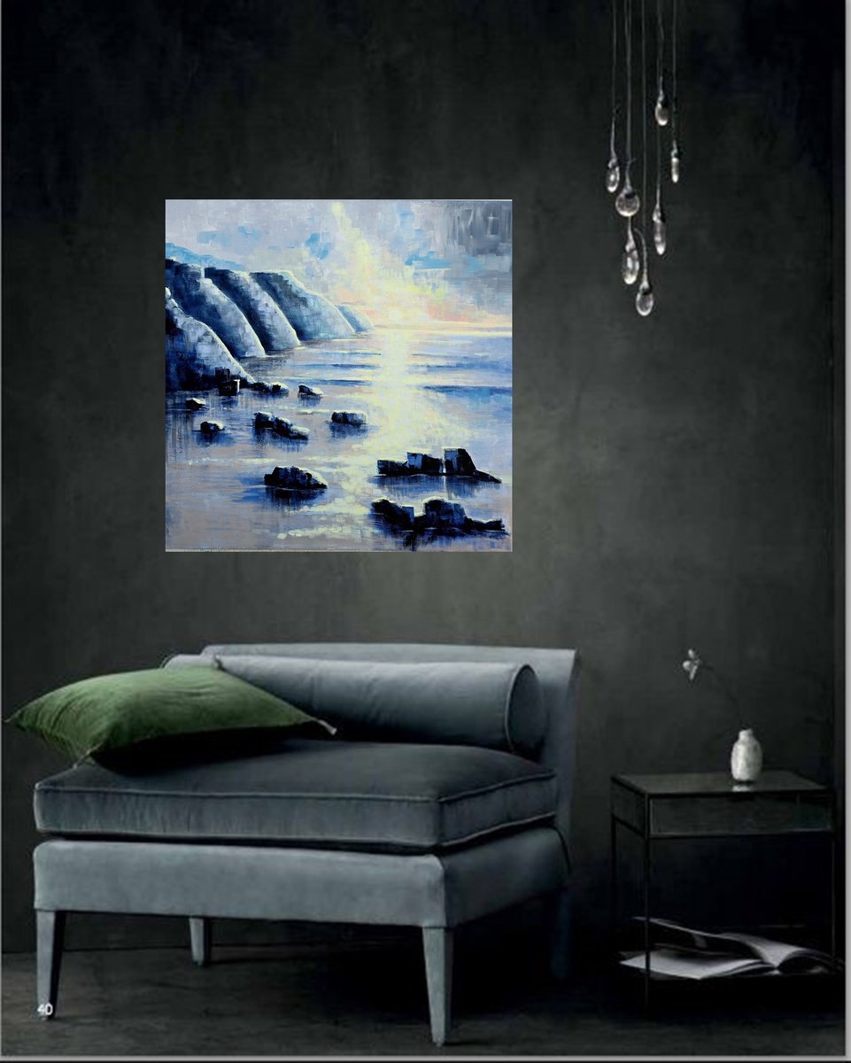 Impressionistic Abstract Acrylic Painting By Danijela Dan, 24 X 24, Tranquility Of Sunrise, Original Artwork