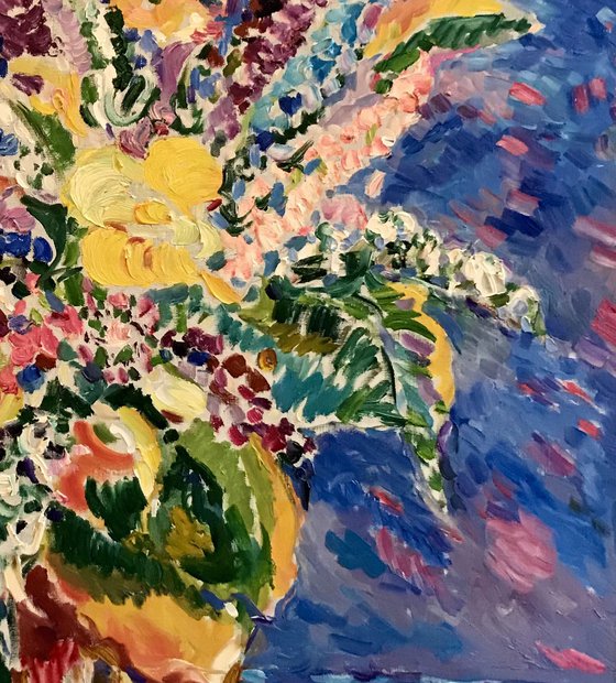 BOUQUET - floral still-life with summer flowers, original painting oil on canvas, Valentine's Day gift