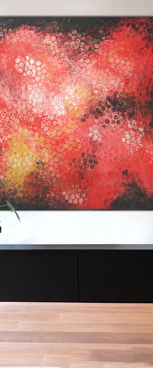 Extra Large Painting - Red Black Bubbles - 120x120cm - Ronald Hunter - 03O by Ronald Hunter