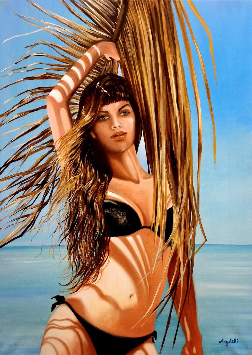 Photorealistic Portrait Oil Painting By Anna Rita Angiolelli, 20 X 28, Summer Day, Original Artwork