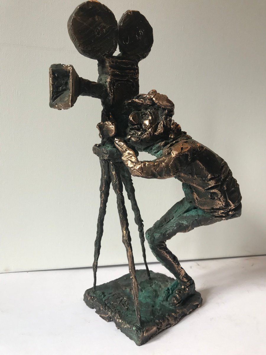 Surrealistic Portrait Bronze Sculpture By Toth Erno, 7 X 12", Old Times, Original Artwork