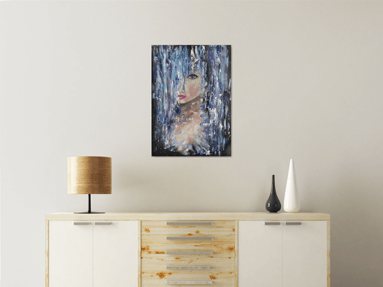 Don't forget me, original girl oil painting, Gift idea, bedroom painting