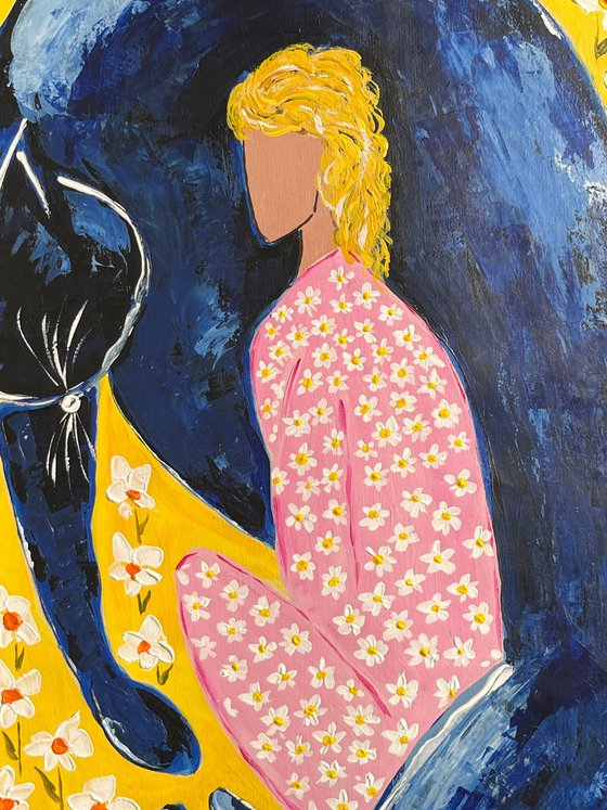 Woman Cat Daisy Original Painting