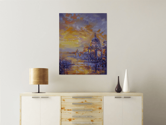 Grand Canal in Venice - large cityscape painting, original Italy landscape, oil