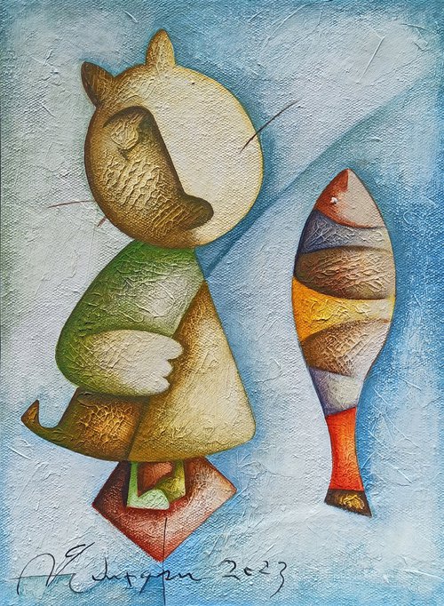 Fisherman(35x25cm, acrylic/canvas, ready to hang) by Sargis Zakarian