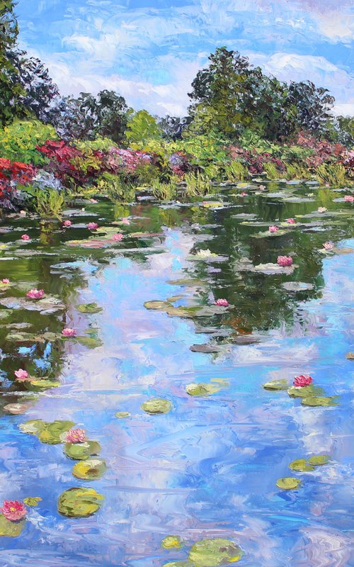 Extra large Water Lily Pond Painting, "An Ode To Monet" by Kristen Olson Stone