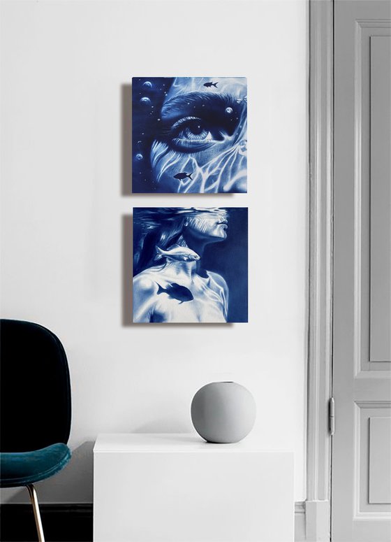 Hooked on You – Blue Underwater Fish Portrait