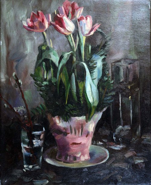 Floral in Pink tulip  composition n° 3455 by GOUYETTE jean-michel