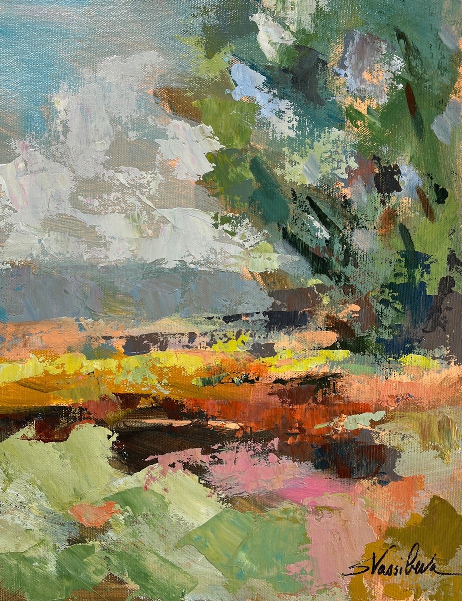 Impressionistic Landscape Acrylic Painting By Silvia Vassileva, 11 X 14", Tree In June Ii, Original Artwork