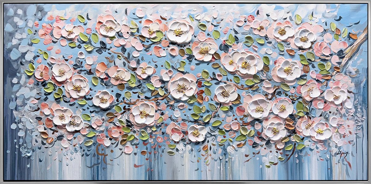 Abstract Landscape Acrylic Painting By Lana Guise, 49 X 25", Grace In Bloom, Original Artwork
