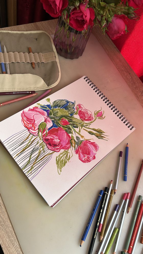 Roses sketch colored pencils
