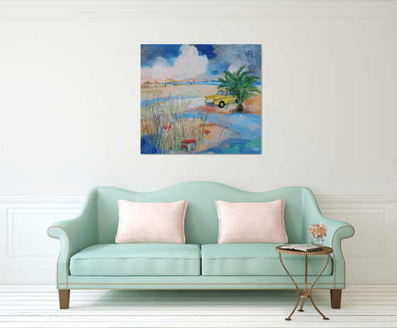 Сhecker. Mushrooms. Beach