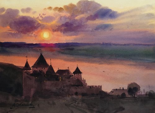 Khotyn fortress at sunset by Andrii Kovalyk