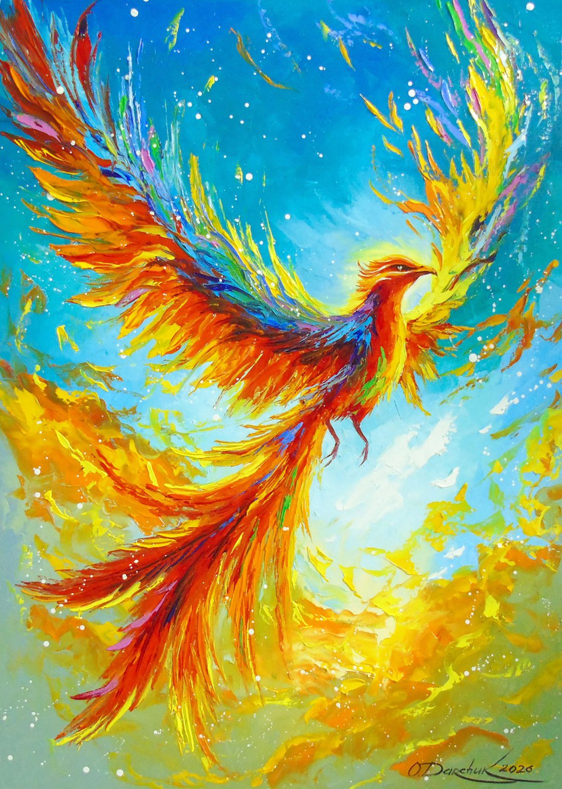 Original Oil Painting - Phoenix. a Moment of Rebirth by Olha Darchuk