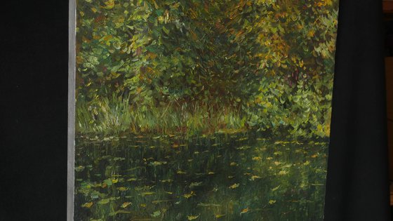 The Autumn Backwater - sunny river landscape painting