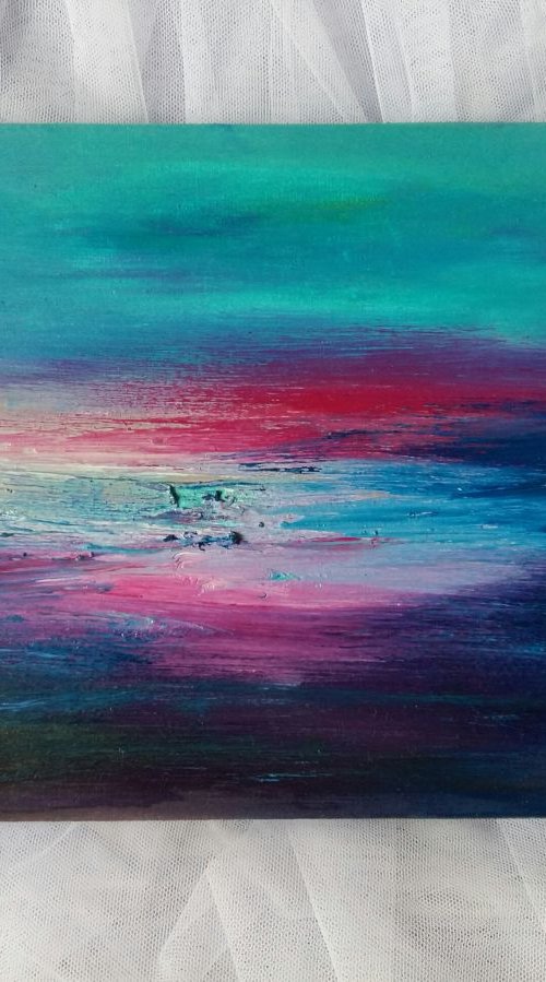 Slow sunset...and sky has met the water, original artwork, 18x24 cm, FREE SHIPPING by Larissa Uvarova